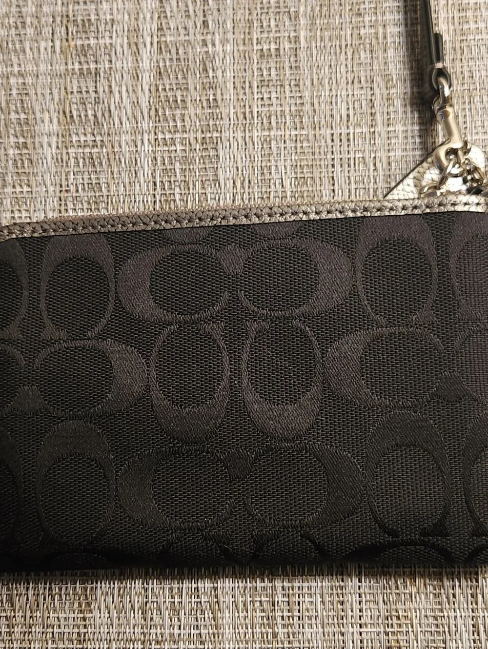 Coach Black Signature  Canvas Wristlet with Metallic Silver Accents - Picture 3 of 6